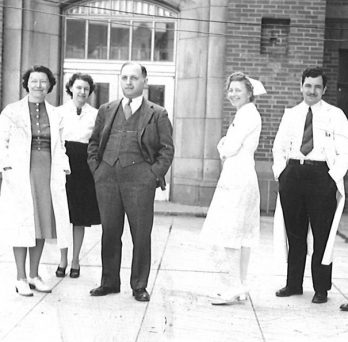 Dr. Abraham Low with colleagues, ca. 1940, Recovery International Collection
                  