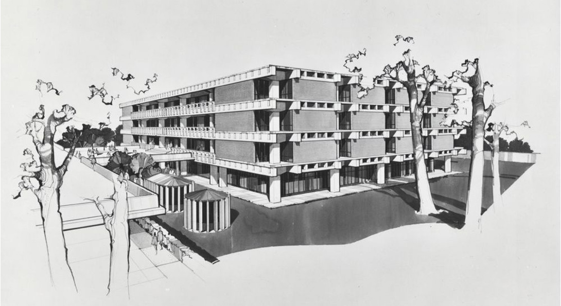 Architectural rendering of the exterior of Richard J. Daley Library