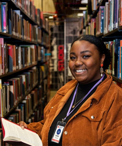 Librarian in the book stacks